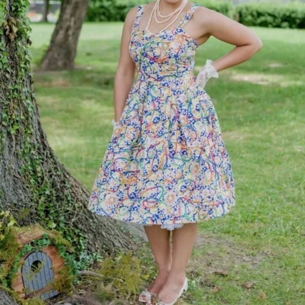 Tatyana 3XL Wiggle Dress Pin Up Retro 50s Inspo Fit Flare Colorful Floral Yarn B